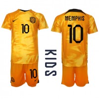 Dres Holandsko Memphis Depay #10 Domáci pre deti MS 2022 Krátky Rukáv (+ trenírky)